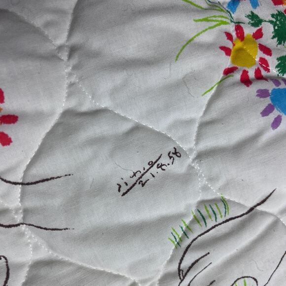 Picasso Bouquet of Peace Vintage 70s Made in USA Bedspread Blanket 118”x78” - Picture 5 of 5